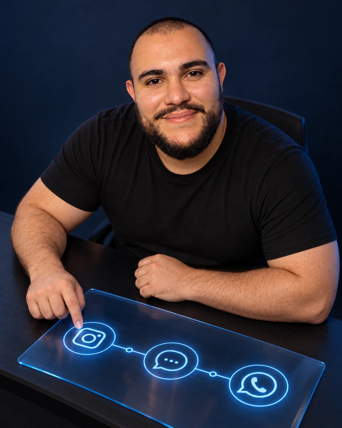 André Guerra ao lado de um mapa de conteúdo e crescimento para Instagram